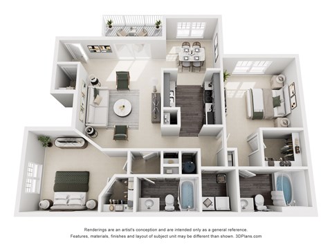 Floor plan for 2 beds, 2 baths, 1085 sqft